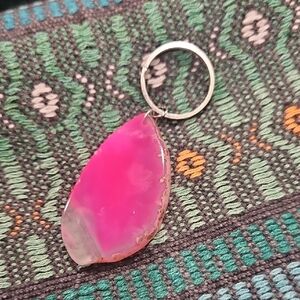 Live Edge 💖Hott Pink Agate Keychain💖